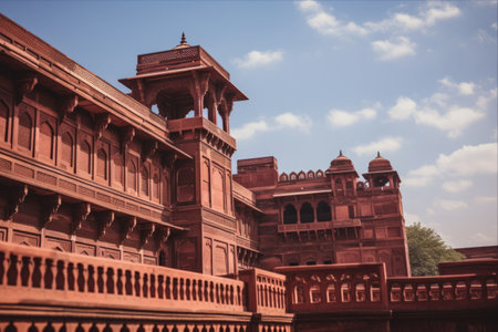 Captivating Red Sandstone Palace Buildings: Exploring the Agra Fort in Delhiの素材