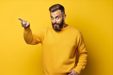 The Inquisitive Bearded Man: Unearthing Answers on a Yellow Canvasの素材