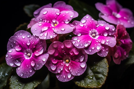 Enchanting Primula: An Artistic Delight of Fresh Flowers and Rain-kissed Water Droplets, Perfect for Greeting Cards or Special Occasionsの素材