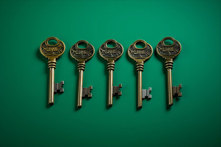Unlocking Fresh Starts: Captivating Key Set on Vibrant Green Background (AspectRatio 3:2)の素材
