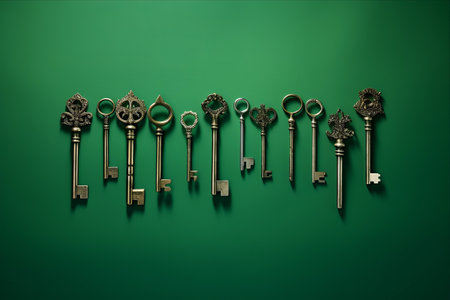 Unlocking New Beginnings: Vibrant Shots of Green-Keyed Key Sets in AR 3:2の素材