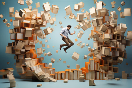 Captivating Photo Collage: A Playful Bookworm Diving into a World of Reading Adventure Amidst Geometric Wondersの素材