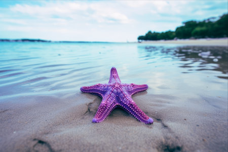 Vibrant Tanzanian Beachscape: Enchanting Purple and Blue Starfish Steal the Spotlight -- AR 3:2の素材