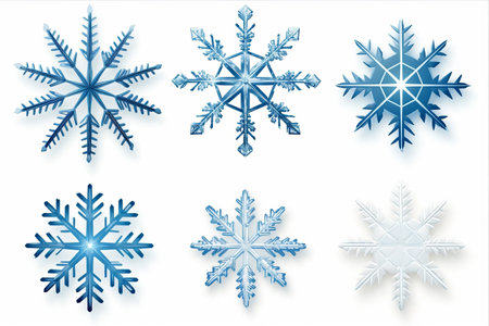 Captivating Snowflakes: Exquisite Collection on White Background --ar 3:2の素材