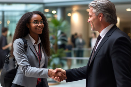 Empowering Opportunities: A Pioneering African American Teen's First Job Offer, Sealed with a Historic Handshakeの素材