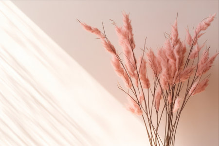 Pink Blossoms of Dried Lagurus: A Delicate Contrast on Light Ground with Shadowsの素材