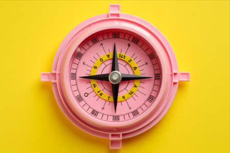Vibrant Contrasts: Pink Compass and Protractor Stand Out on a Bright Yellow Backgroundの素材