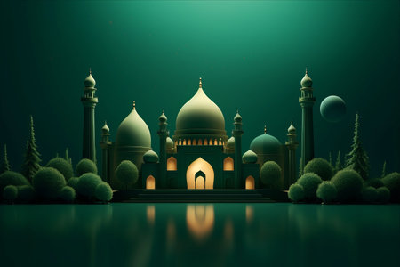 Serene Green Background sets the Perfect Tone for Ramadan--ar 3:2の素材