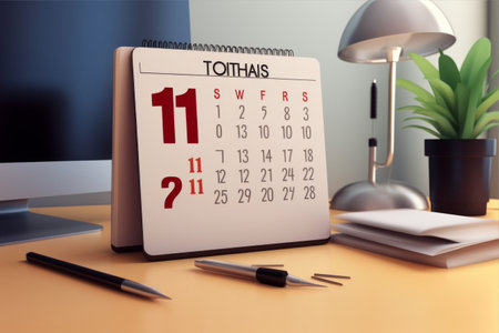 August 11th: A Productive Day in the Office â Calendar Icon with an Office Backgroundの素材