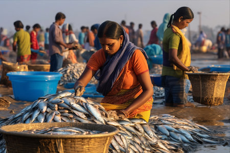 Fishing Industry Thriving at Digha Mohona: A Wholesale Hub for Sea Fish in Coastal West Bengal, Indiaの素材