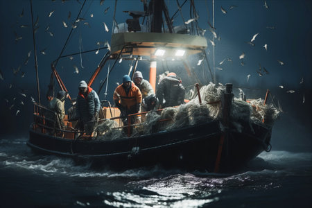 The Depths Unveiled: Capturing the Oceanic Symphony through Detailed Industrial Photography in a Fishing Boat Documentary Footage - AR 3:2の素材