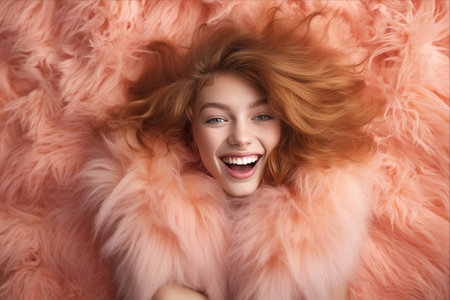 Fashionably Fun: Stunning Woman Unleashes Playfulness in Fabulous Faux Fur â A Captivating 3:2 Artworkの素材