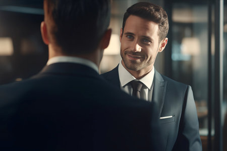 Behind the Smile: The Excitement of a Dark-Eyed Businessman Before a Crucial Negotiation - AR 3:2の素材