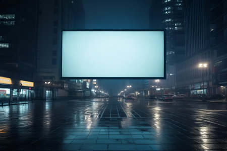 The Captivating Night Cinema Scene on a Blank Billboard in a Bustling, Modern Cityの素材