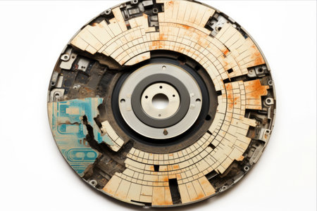 Fragments of Data: A Broken Disk Isolated on a White Background (AR 3:2)の素材