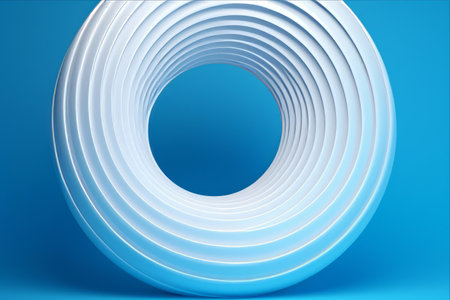 Vibrant Abstract 3D Rendering: A Colorful Round Shape on a Blue Backdropの素材