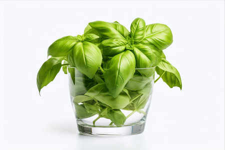 Basil - Fresh Leaves of Seasoning Herb Isolated on Transparent Background (3:2 Aspect Ratio)の素材