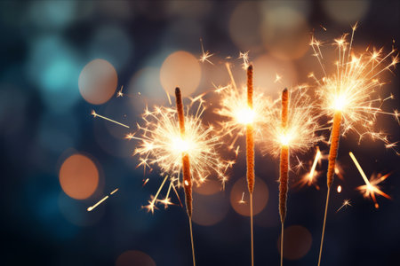 Festive Illuminations: Igniting Sparklers for New Year, Christmas, and Celebratory Occasionsの素材