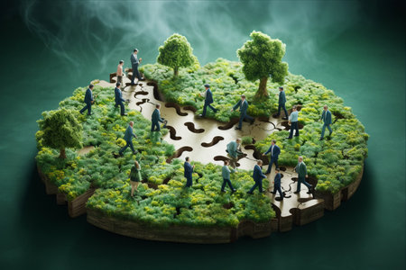 Piecing Together a Greener Earth: Business People Unite for Environmental Awareness and Sustainable Solutionsの素材