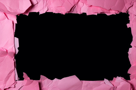 Fragments of Pink Torn Paper: An Isolated Composition on a Black Background, Offering Ample Space for Textの素材