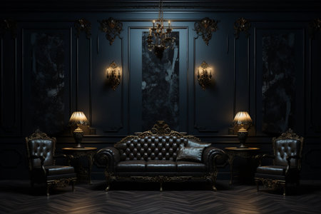 Elegant Enigma: A Captivating Encounter with a Luxurious 3:2 Dark Interior Roomの素材