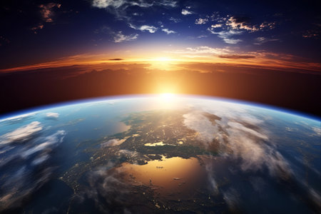 Unveiling the Majestic Sunrise: Earth's Breathtaking Morning Delight Captured from Spaceの素材