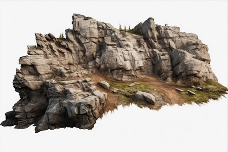 Captivating Close-up: Rock Mountain Slope Takes Center Stage on Transparent Background. Perfect Element for Matte Painting and Generative AI Artwork. Embracing Diversity in a 3:2 Aspect Ratio.の素材
