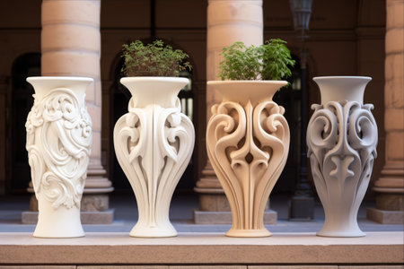 Catalonia's Architectural Gems: Exquisite Plaster Vases Enhancing Building Decorations, Arches, and Balconies on the Streetsの素材