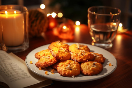Festive Delights: A Picture-Perfect Scene of Cookies, Pumpkins, and String Lightsの素材