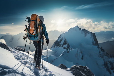 Ascending towards Glory: The Skier's Striking Summit Conquest - AR 3:2の素材