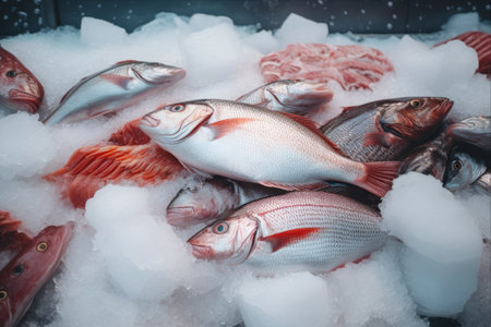 Catch of the Day: Crisp and Juicy Fresh Fish, Now Available on Ice at Supermarket --AR 3:2の素材