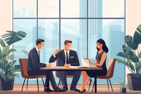 Powerful Collaboration: Exploring Legal Frontiers with a Businesswoman, Male Lawyer, and Clientの素材