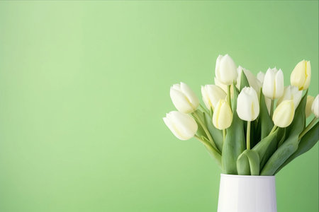 Blooming Elegance: A Majestic Display of Spring Tulips in a Vase, Perfect for Celebratory Messages and Inspiring Designs, Offering View from Above - AR 3:2の素材