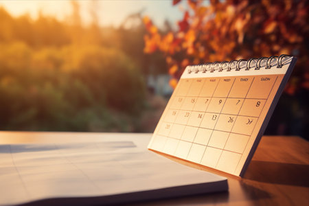 Efficient Business Schedule Planning and Appointment Management: A Close-Up of Flipping Calendar Pages in a Blur Backgroundの素材