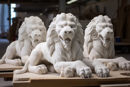Stunning White Marble Stone Lions: A Luxurious Home Decor Masterpiece | AR 3:2の素材