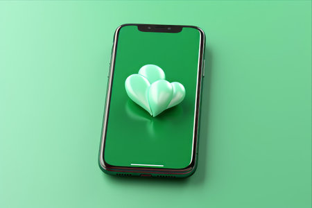 Revolutionary Speech-to-Text Feature: Green Smartphone with Dialogue Balloon Box â AR 3:2の素材