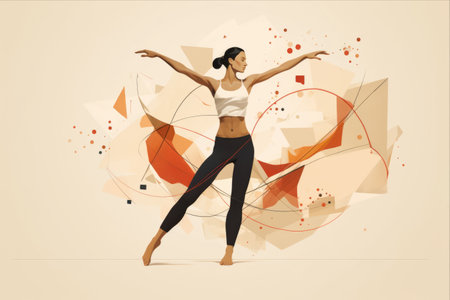 Dynamic Movements: A Creative Fusion of Fitness and Artistry on a Beige Canvasの素材
