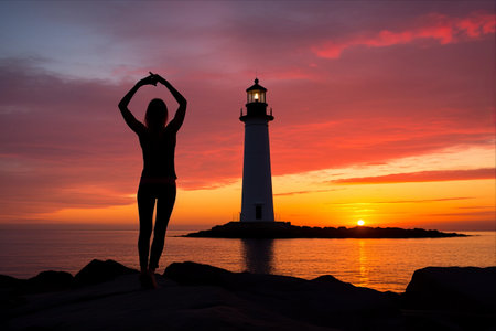 Finding Serenity: Sunset Yoga by the Lighthouseの素材