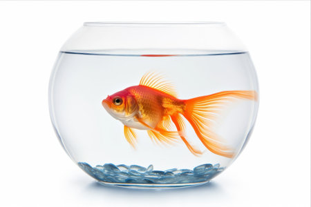 Captivating Goldfish: A Close-up View in a Pristine Fishbowlの素材