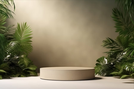 Natural Elements Showcase: Promoting Beauty Products with Cinematic Lighting on a Studio Podium Backdropの素材