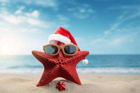 Sandy Santa: A Merry Christmas with Starfish Rocking Sunglasses on a Summery Beach!の素材