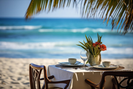 Immerse in Exquisite Beach Vibes: Captivating Table Setting at Tropical Restaurant!の素材