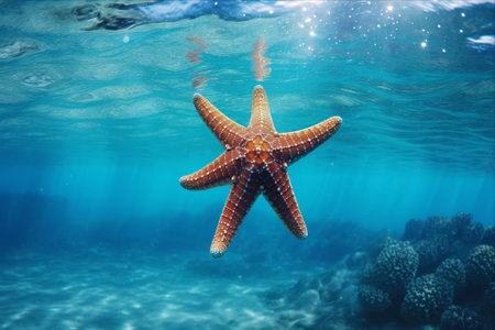 Captivating Starfish on a Serene Blue Backgroundの素材