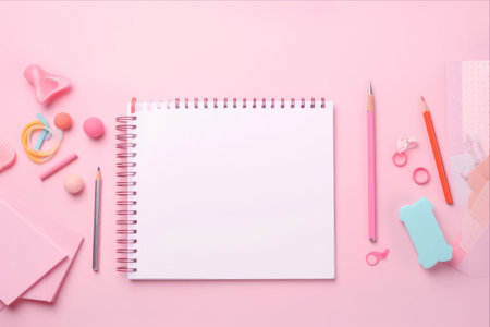 Back to School: Stylish Stationery for Organized Workplaces on a Pink Backgroundの素材