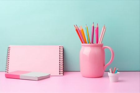 Effortlessly Chic: Organizing Workspaces with Stylish Pink Stationery for School or Officeの素材