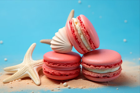 Under the Sea Delights: Colorful Macarons Adorned with Starfish and Seashell -- AR 3:2の素材