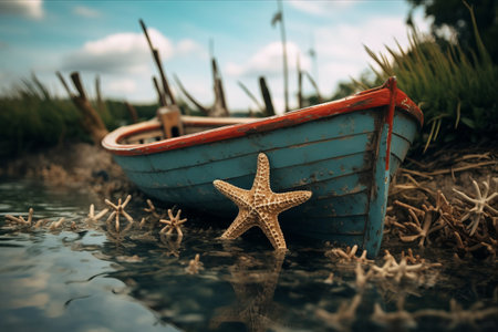 Captivating Encounter: Starfish on the Boatの素材