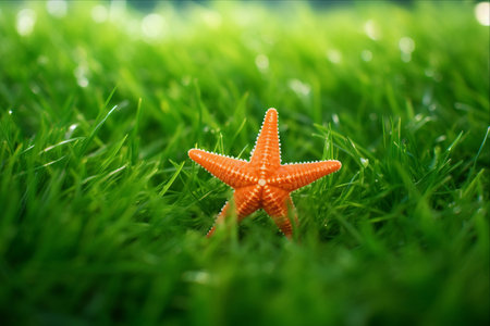 Mesmerizing Starfish Encounter on the Lush Green Grassの素材