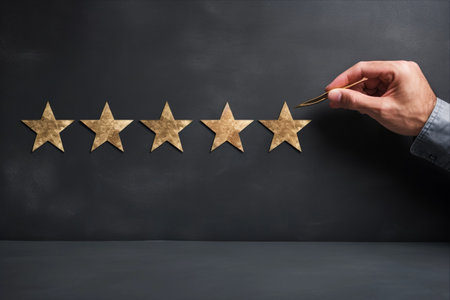 Sparkling Five-Star Feedback: Impeccable Hand-drawn Concept on Blackboardの素材