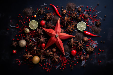 Fiery Flavors: A Vibrant Asian Spice Infusion in Abstract Artの素材